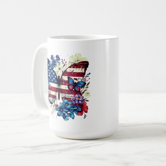 Butterfly, Flowers, Independence Day Coffee Mug (Front Left)