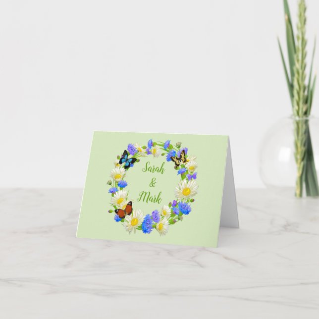 Butterfly Flowers Personalized Wedding Note Cards (Front)