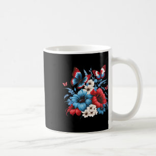 Butterfly Flowers - Red White And Blue 4th Of July Coffee Mug
