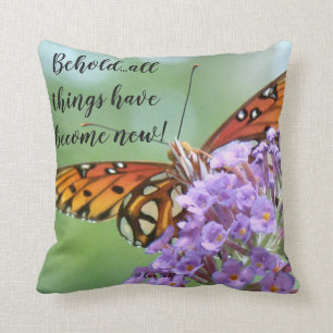 Butterfly Flowers Scripture Bible Throw Pillow