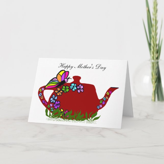 Butterfly flowers tea pot, Happy Mother's Day card (Front)