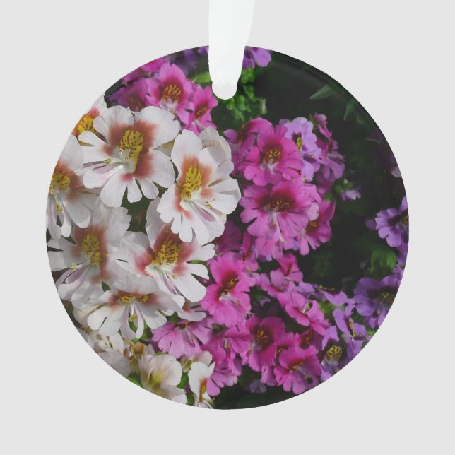 Butterfly Flowers White Pink and Purple Ornament (Front)