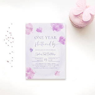 Butterfly Fluttered by Purple Budget 1st Birthday Invitation