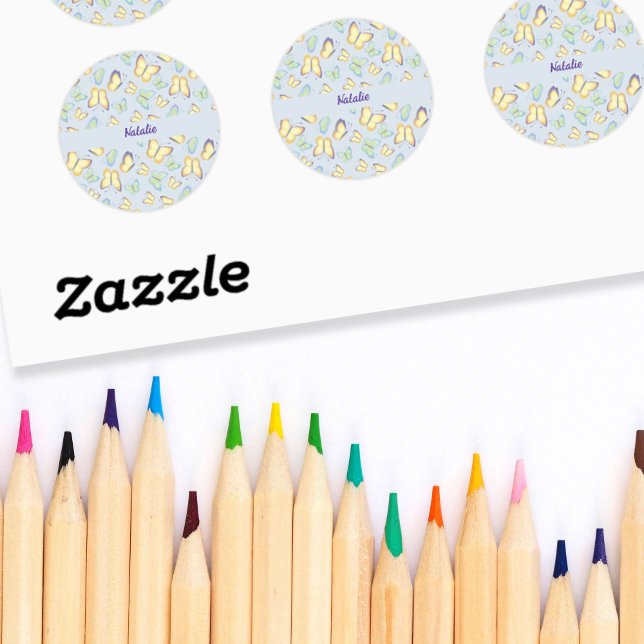 Butterfly Flutters Blue Personalized Classic Round Sticker (Creator Uploaded)