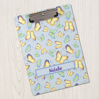 Butterfly Flutters Blue Personalized Clipboard