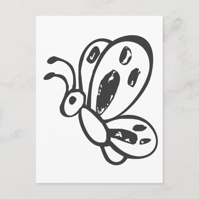 Butterfly Flying in Black and White Sketch Postcard (Front)