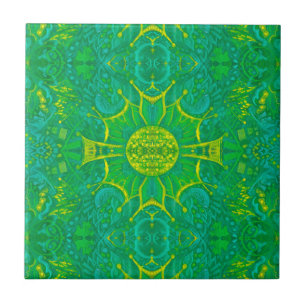 Butterfly Forest Bohemian Arabesque Pattern Green Tile