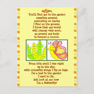 Butterfly form catterpillar poem post card