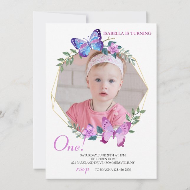 Butterfly Frame Photo Birthday Invitation (Front)
