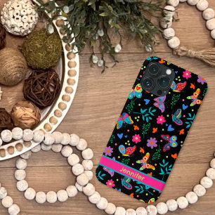 Butterfly Fun Folk Modern Black Floral Girly Name iPhone 13 Pro Max Case