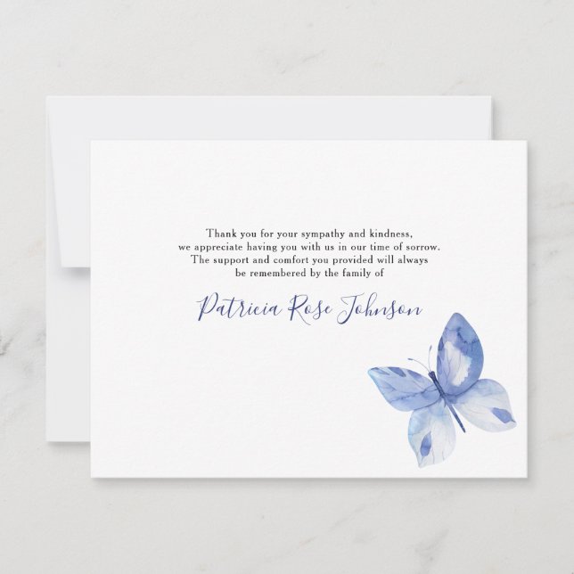 Butterfly Funeral Thank You Note Card (Front)