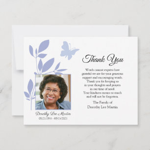 Butterfly Funeral Thank You Photo Note Card