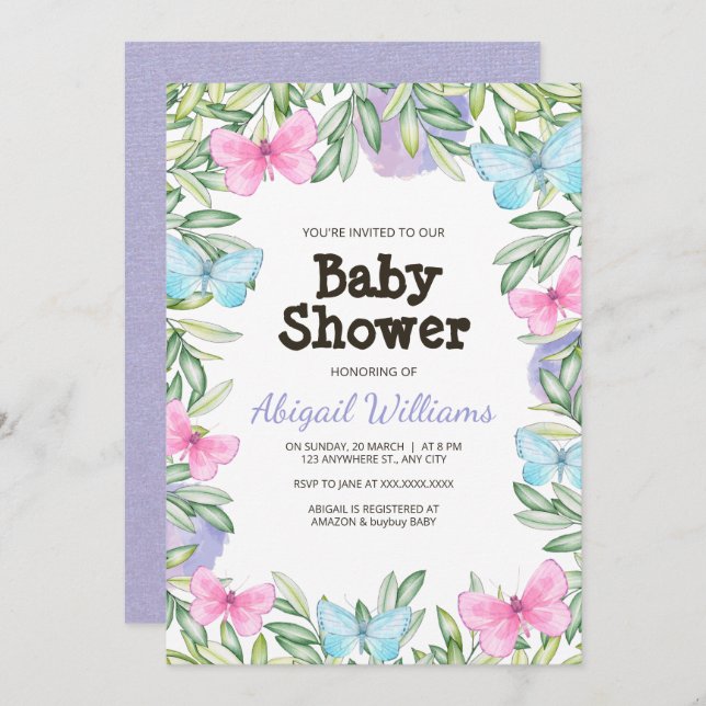Butterfly Garden Baby Shower Invitation (Front/Back)