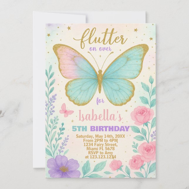 Butterfly Garden Birthday Invitation (Front)