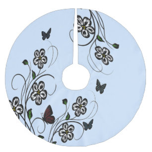 Butterfly Garden Blue Brushed Polyester Tree Skirt