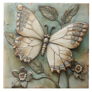 Butterfly Garden Botanical Faux Relief Tile
