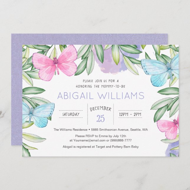 Butterfly Garden Classic Baby Shower Invitation (Front/Back)