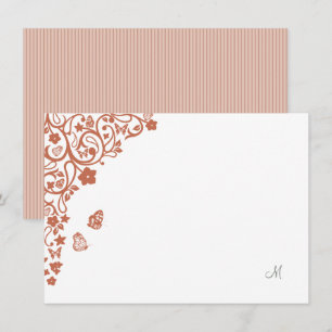 Butterfly Garden Dusty Peach Stripe Monogram Card
