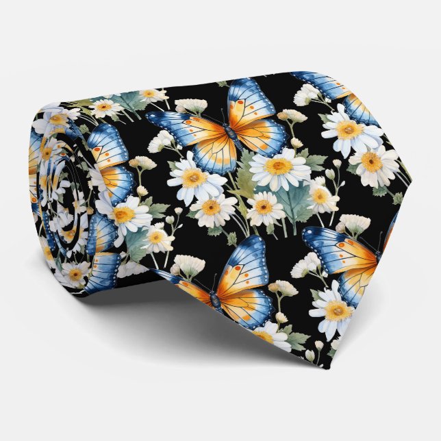Butterfly Garden Elegant Pattern Neck Tie (Rolled)