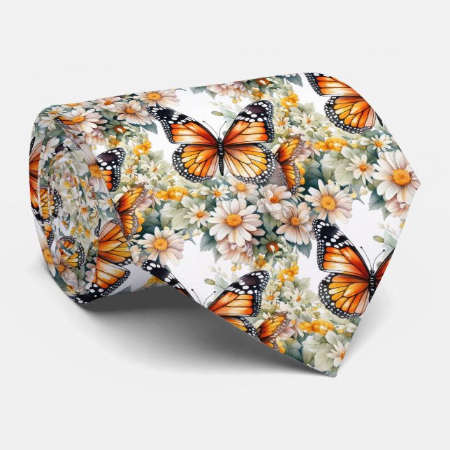 Butterfly Garden Elegant Pattern Neck Tie (Rolled)