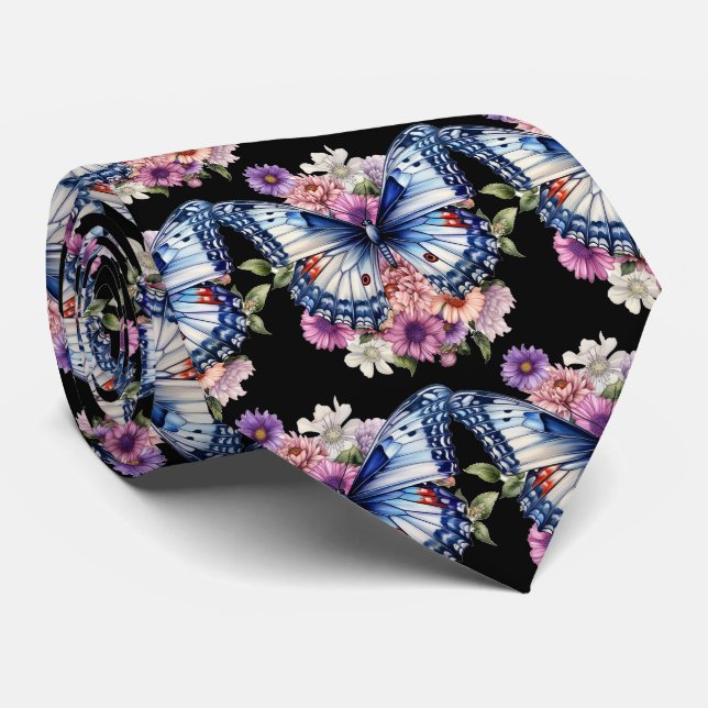Butterfly Garden Elegant Pattern Neck Tie (Rolled)