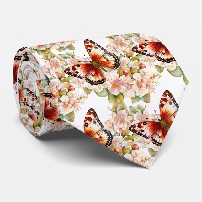 Butterfly Garden Elegant Pattern Neck Tie (Rolled)