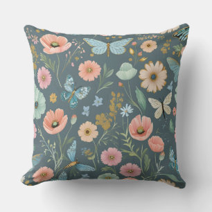 Butterfly Garden Explosion   Whimsical Pastel Flor Throw Pillow