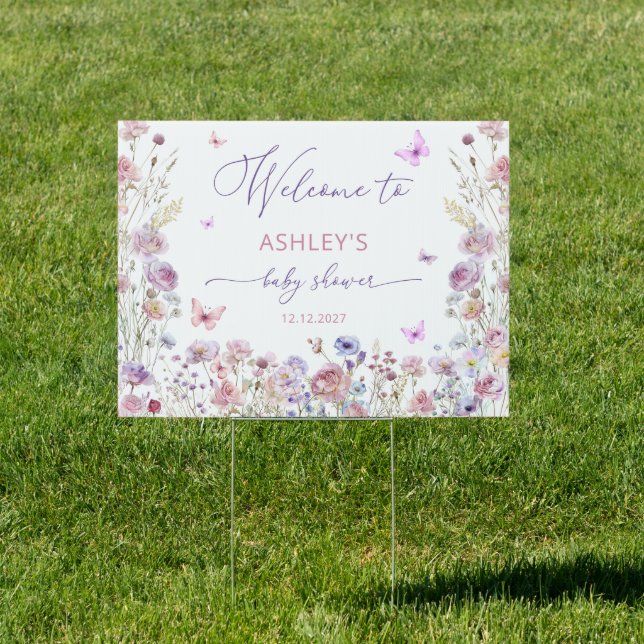 Butterfly Garden Floral Baby Shower Welcome Garden Sign (Insitu)