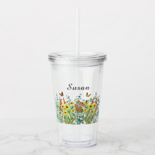 Butterfly Garden Flowers Personalized  Acrylic Tumbler