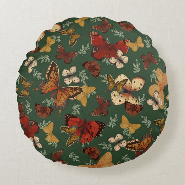 Butterfly Garden Fresh Green Pattern  Round Pillow (Front)