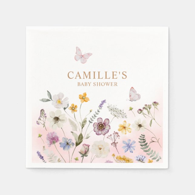 Butterfly Garden Girl Baby Shower Napkin (Front)