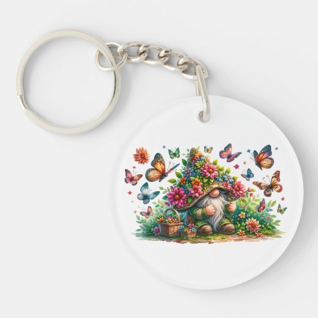 Butterfly Garden Gnome Keychain (Front)