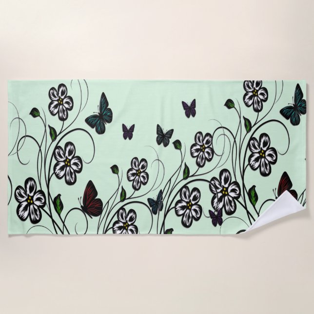 Butterfly Garden Green  Beach Towel (Front)