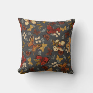 Butterfly Garden Grey Background Pattern  Throw Pillow