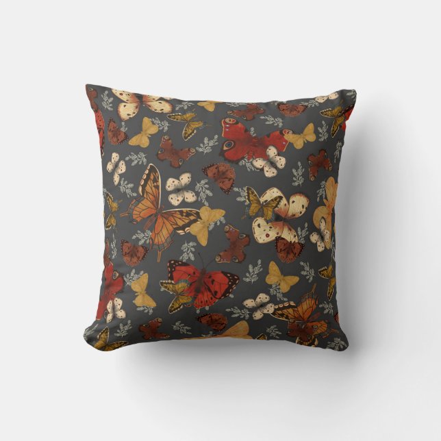 Butterfly Garden Grey Background Pattern  Throw Pillow (Front)