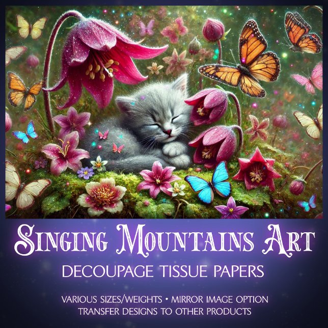 Butterfly Garden Kitten Dreams Decoupage  Tissue Paper (Creator Uploaded)