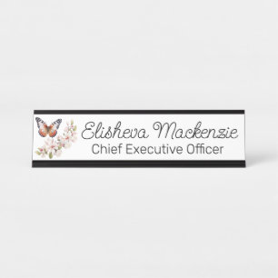 Butterfly Garden Orange and White Office Desk Name Plate