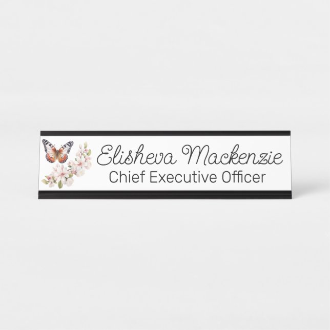 Butterfly Garden Orange and White Office Desk Name Plate (Front)