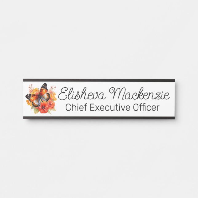 Butterfly Garden Orange and White Office Door Sign (Front)