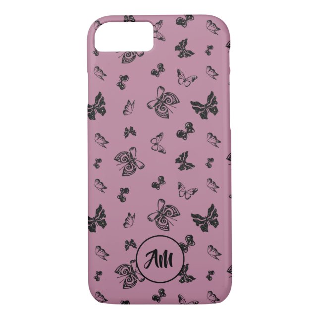 Butterfly Garden Purple & Black Monogram Case-Mate iPhone Case (Back)