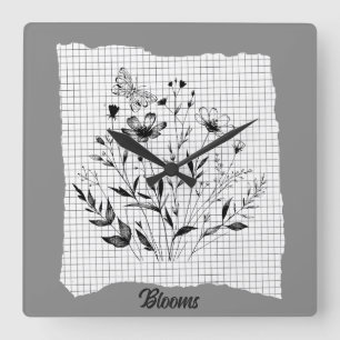 Butterfly Garden Sketches  Square Wall Clock