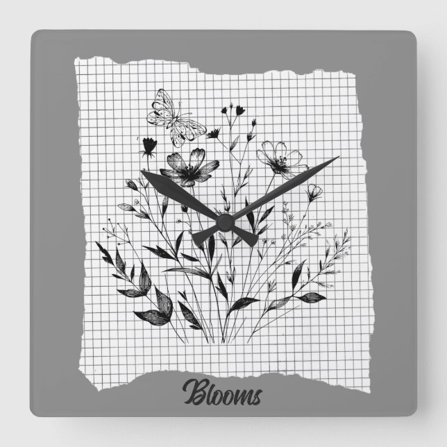 Butterfly Garden Sketches  Square Wall Clock (Front)