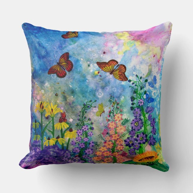 Butterfly Garden Throw Pillow (Front)
