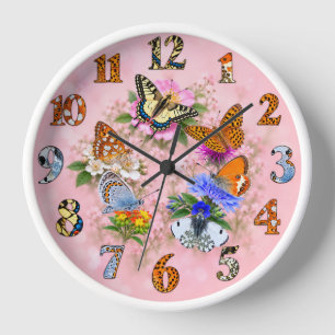 Butterfly Garden Wall Clock – Floral Pink Nature