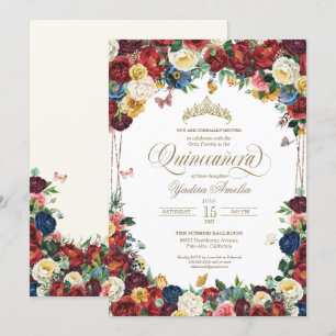 Butterfly Garden Watercolor Floral Quinceanera Invitation