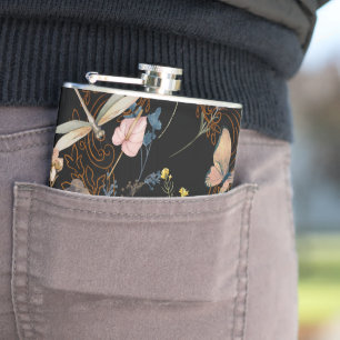 Butterfly Garden Wedding Black Hip Flask