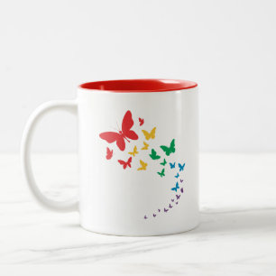 Butterfly gay pride lgbt rainbow colourful flag Two-Tone coffee mug