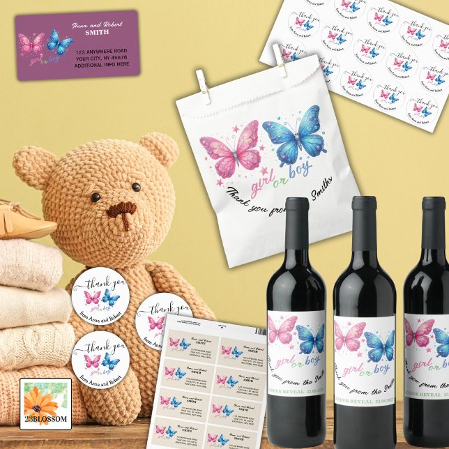 butterfly Gender Reveal Party Invitation Favour Bag (Creator Uploaded)