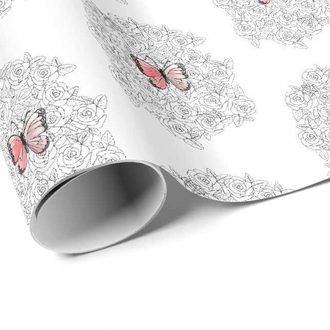 Butterfly Gift Wrapping Paper with Roses (Roll Corner)