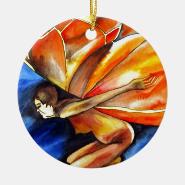 Butterfly girl surreal original fantasy art ceramic ornament (Front)